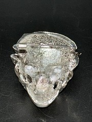 Modern Costume Jewelry Silver Tone Skull And Snakes Pin Brooch 1 3/4”