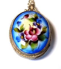 Vintage Enamel Hand Painted Russia Finift Jewelry Necklace-Locket 4 Variation#79