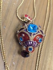 Miriam Haskell Enamel Egg Necklace 29 in with stones Nice statement piece