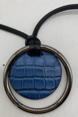 HERMES Blue Leather Alligator Petit H Round Pendant Necklace
