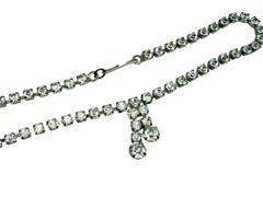 Vintage Rhinestone Choker Necklace Mid Century Sparkling Gemstones 12in Tassel