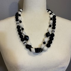 Vintage Black And White Acrylic Resin Bead Necklace Lot Of Two