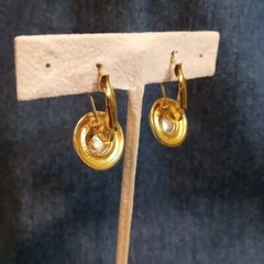 Vintage Domed Button Earrings Round Two Tone Gold Silver Lever Back Retro USA