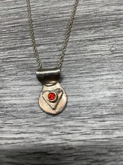 Metal Pendant red gemstone in middle of Heart 1″ x 1/2″ no chain vintage