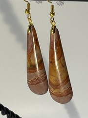 Natural Banded Onyx Gold French Wire Long Earrings lightweight! Red Yellow Pink
