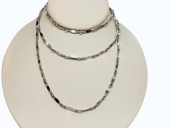 Vintage Necklace Silver Tone Dimpled Link Necklace Long 40 in chain Boho 1970s