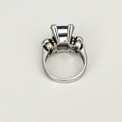 Vintage 18K White Gold Plated Blue Stone Two Tone Band Ring Size 9