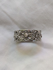 Platinum Antique Vintage Art Deco Diamond Floral Eternity Ring Band 7.5