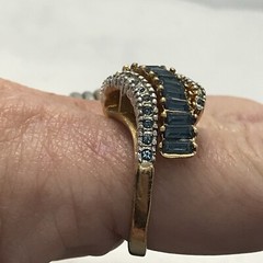 Vintage 18K HGE Gold Plated Blue Baguette & Blue Crystals Ring varied sizes
