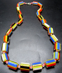 Gorgeous Colorful Rainbow Striped Glass Bead Vintage Necklace