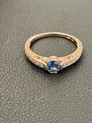 14KT Rose Gold 0.66CT Blue Sapphire 0.12CTW Diamond Ring Size 8.25 (PB332)