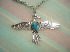 Vintage? 3″ Open-Wing Thunderbird Phoenix Silver Tone Pendant & Chain Necklace
