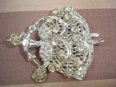 Vintage Large 2 Inch Dancing Girl With Rhinestones Dress Silver Tone Pin Brooch