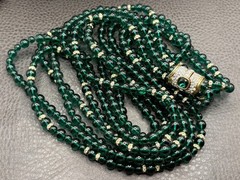 RARE SWAROVSKI VTG Multi Strand Green Crystal Glass Beaded Mogul Necklace 36”