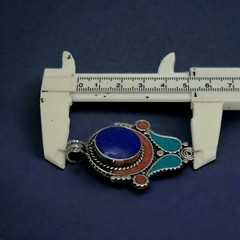 Tibetan Nepal Jewelry Ethnic Handmade Turquoise Coral Lapis Nice Brass Pendant