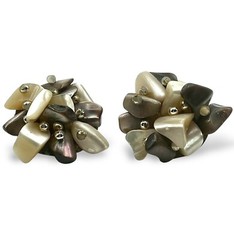 ABALONE MOP SHELL PEARL Cluster Earrings Clip Ons MCM 50s Chic Estate Japan EUC