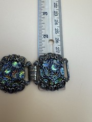 Vtg Judy Lee Peacock Carnival Art Glass Panel Bracelet Renaissance Revival