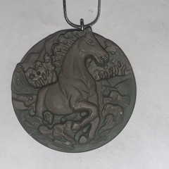Carved Horse Cameo 16” Necklace Pendant stone Oval Nature Theme handmade