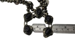 Vintage Silver Tone Black Onyx Squash Blossom Statement 24in Western Nickle