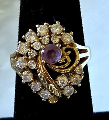 Vintage 14K HGE Amethyst Bling Cocktail Ring Size 7 Signed LIND