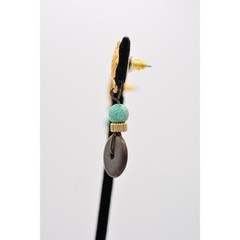 Vintage Dangle Earrings Turquoise Blue Beaded Brushed Gold Matte 1980s BinAZ