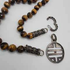 Tigers Eye Marcasite Convertible Bead Necklace Vintage Asian Inspired Charm Boho