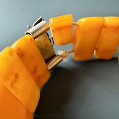 Vintage Baltic Amber Panel Bracelet with Silver Floral Clasp • Restoration Piece