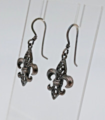 VTG 925 Fleur De Lis Dangle Earrings 1.5in Drop Sterling Silver 2g Estate