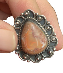 Mexican Fire Opal Ring S 7.75 Natural Red Flash Cantera Opal 925 Sterling Silver