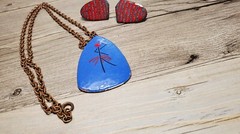 Vintage Enamel Over Copper Primitive Modernist Pendant & Earrings