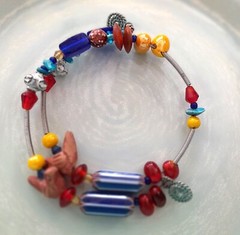 Cluster Bracelet Wire Wrapped Multicolor Beads & Doves Charms Fits All