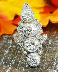 Vintage Art Deco Style Lab Created Diamond Engagement 14k White Gold Finish Ring