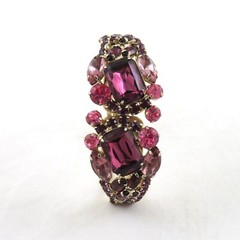 Vintage Rhinestone Clamper Bracelet Clip On Earrings Set Purple Rhinestones