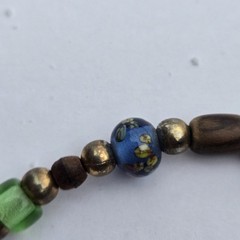 Vintage Boho Beaded Necklace Painted Glass Carved Wood Shell Metal Beads