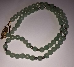 Natural Green Jadeite Jade Bead 16” Necklace Gold Tone Clasp