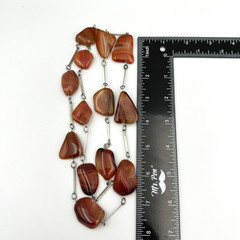 Agate Necklace Long Banded Stone Nuggets Boho Orange Statement 32″