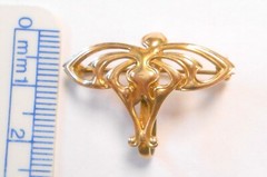 14K Yellow Gold Art Nouveau Style Pendant Pocket Watch Holder Brooch 29x21mm