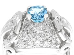 Vintage 0.95ct Aquamarine, 2.06ct Diamond and Palladium Dress Ring Size 5 3/8