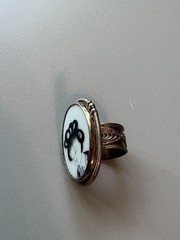 Vintage/Antique Chinese Porcelain Maiden Sterling Silver Ring Size 8.5 READ DESC