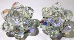 VINTAGE AURORA BOREALIS CRYSTAL BROOCH PIN & CLIP ON EARRINGS, 2″ FACETED BROOCH
