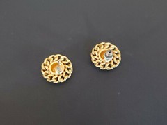 Vintage post stud button Earrings gold tone chain link flower signed Monet
