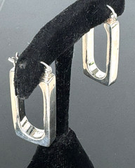 Vintage 925 Sterling Silver Modernist Rectangle Hoop Earrings Geometric Dangle