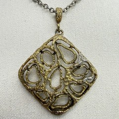 Vintage Brutalist Statement Necklace Large Molten Gold Tone Textured Geometric