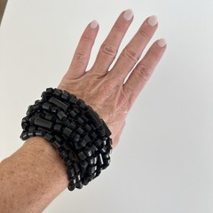 GERDA LYNGGAARD MONIES Bracelet Wood Horn Leather Multi Strand Modernist Bold