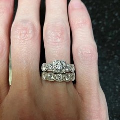 Art Deco 1.00 CT Round Lab Created Diamond Wedding 925 Silver Bridal Ring Set