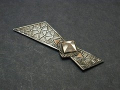 Vtg MCM Studio Modernist Sterling Copper Textured Quartz? Bow Brooch Pin Silver