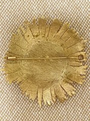 Rare Unmarked Sunburst VTG Brooch Gilded Czech Faux Turquoise Glass Cab Round