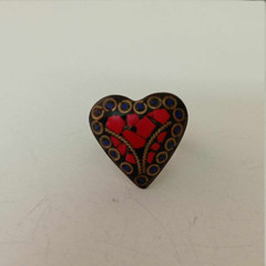 Antique Brass Heart Shape Ring – Coral and Lapis Lazuli Stone Unique Jewelry