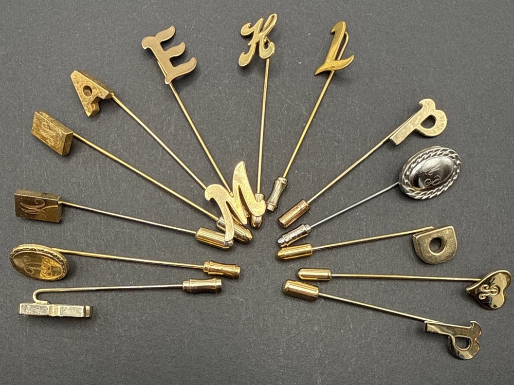 Lot Of Gold Tone Stick Pins -Initials Monogram R N M A E K L P D B44