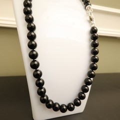Judith Ripka necklace black onyx sterling silver 925 clasp DMQ signed 20 in